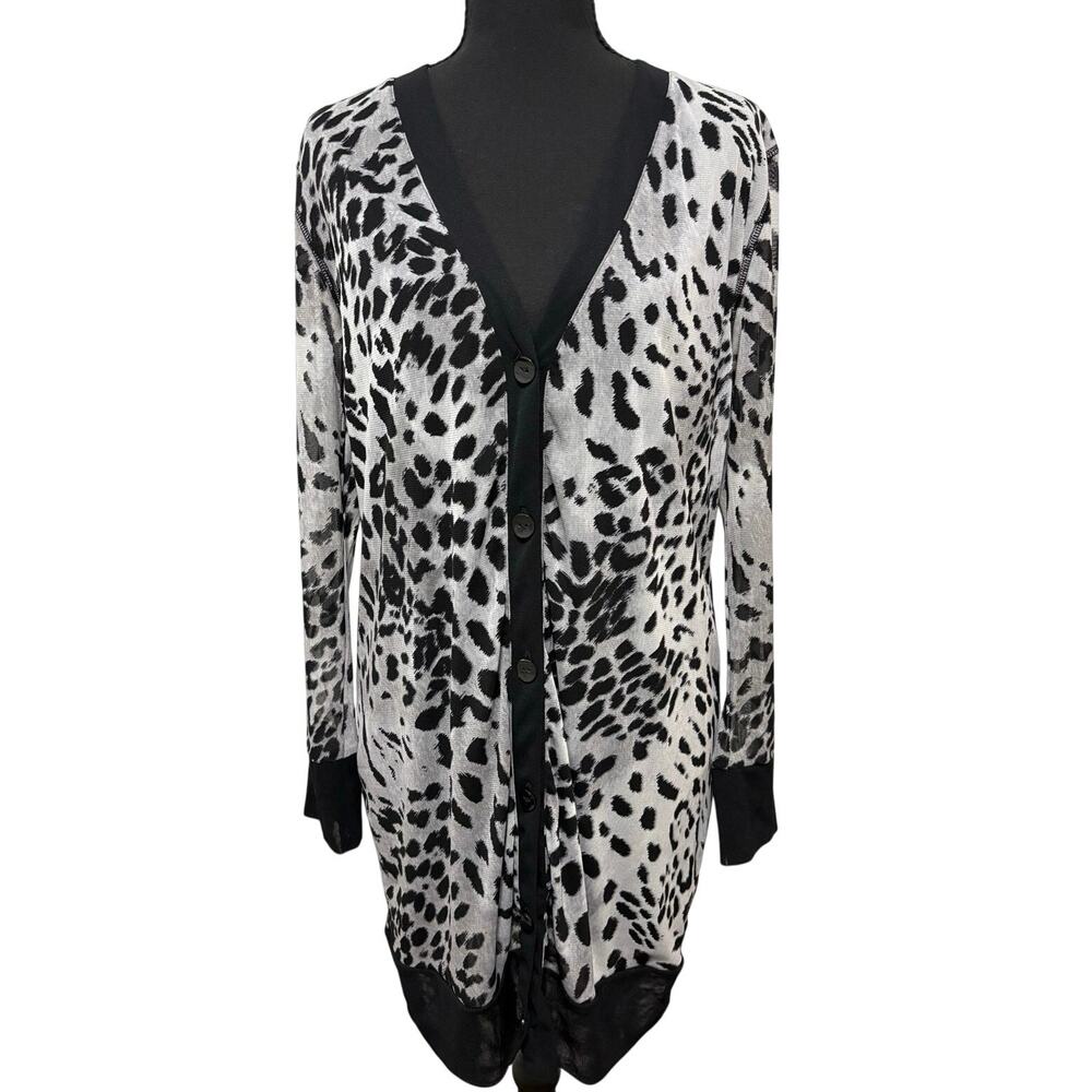 Chico’s Size 1 M Leopard Animal Print Sheer Cardigan Mob Wife Button Front